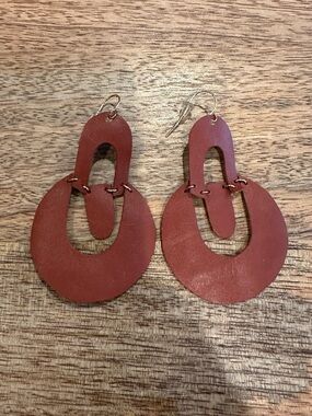 Handcrafted Faux Leather Dangle Earrings - Color Pecan
